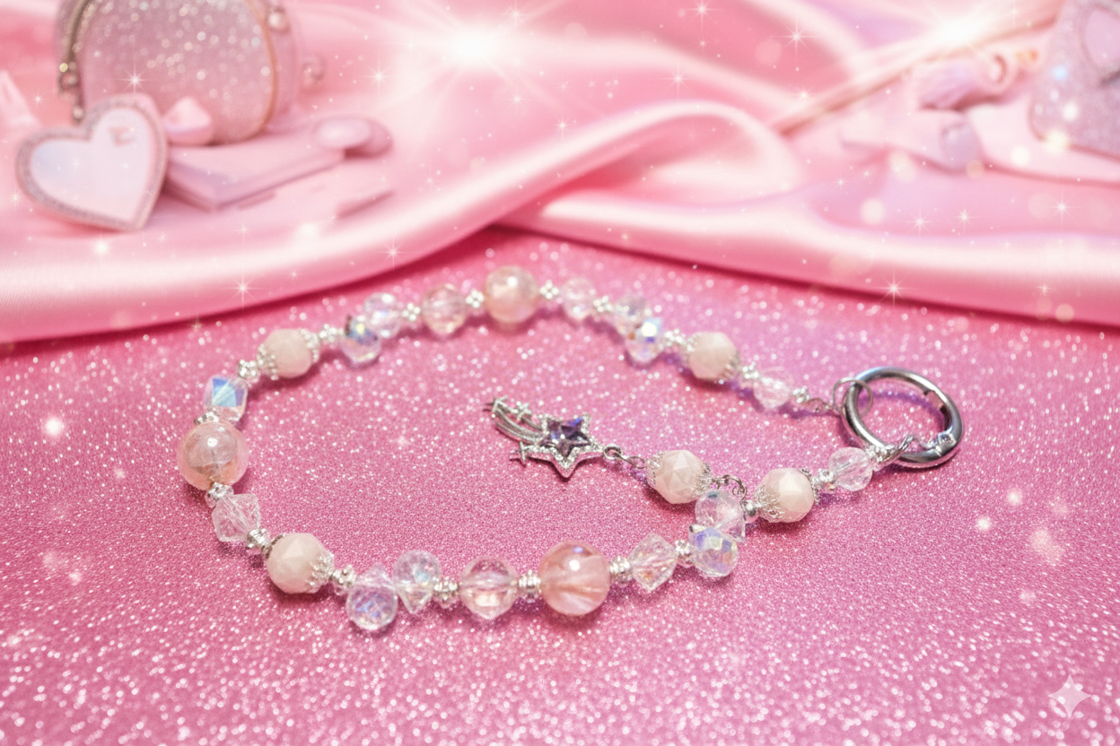 Gemini_Generated_Image_yyos0nyyos0nyyos Pink Crystal Star Phone Chain 27–28 cm – Beaded Anti-Drop Wrist Strap Phone Holder - Image 1